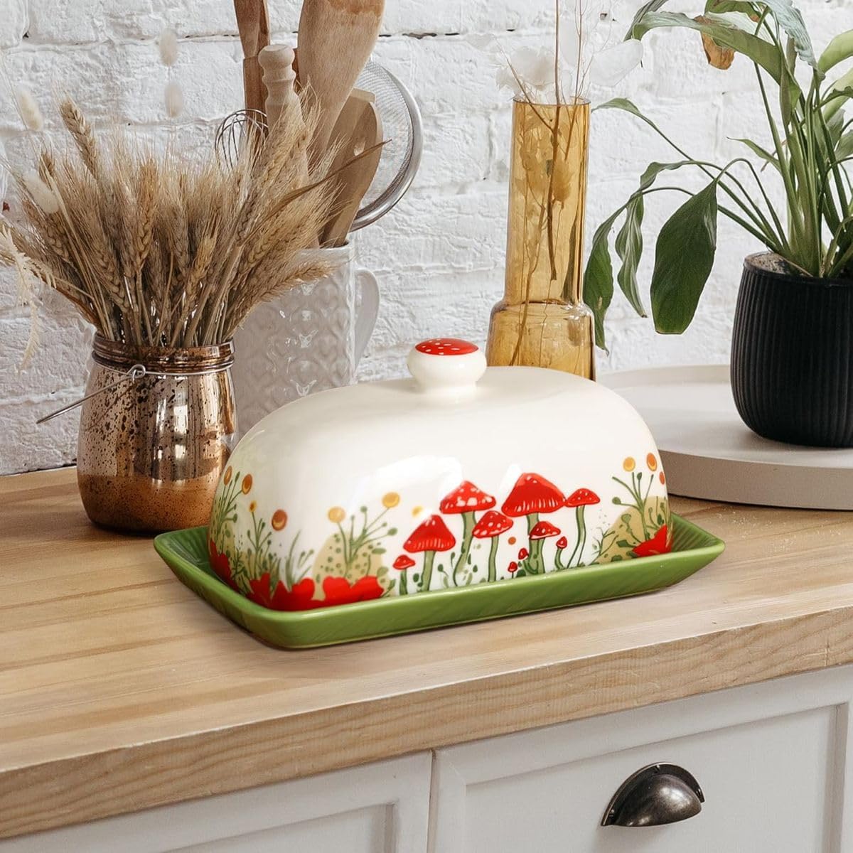 Cart In Mart Ceramic Butter Dish With Lid Decorative Butter Keeper on Kitchen Countertop