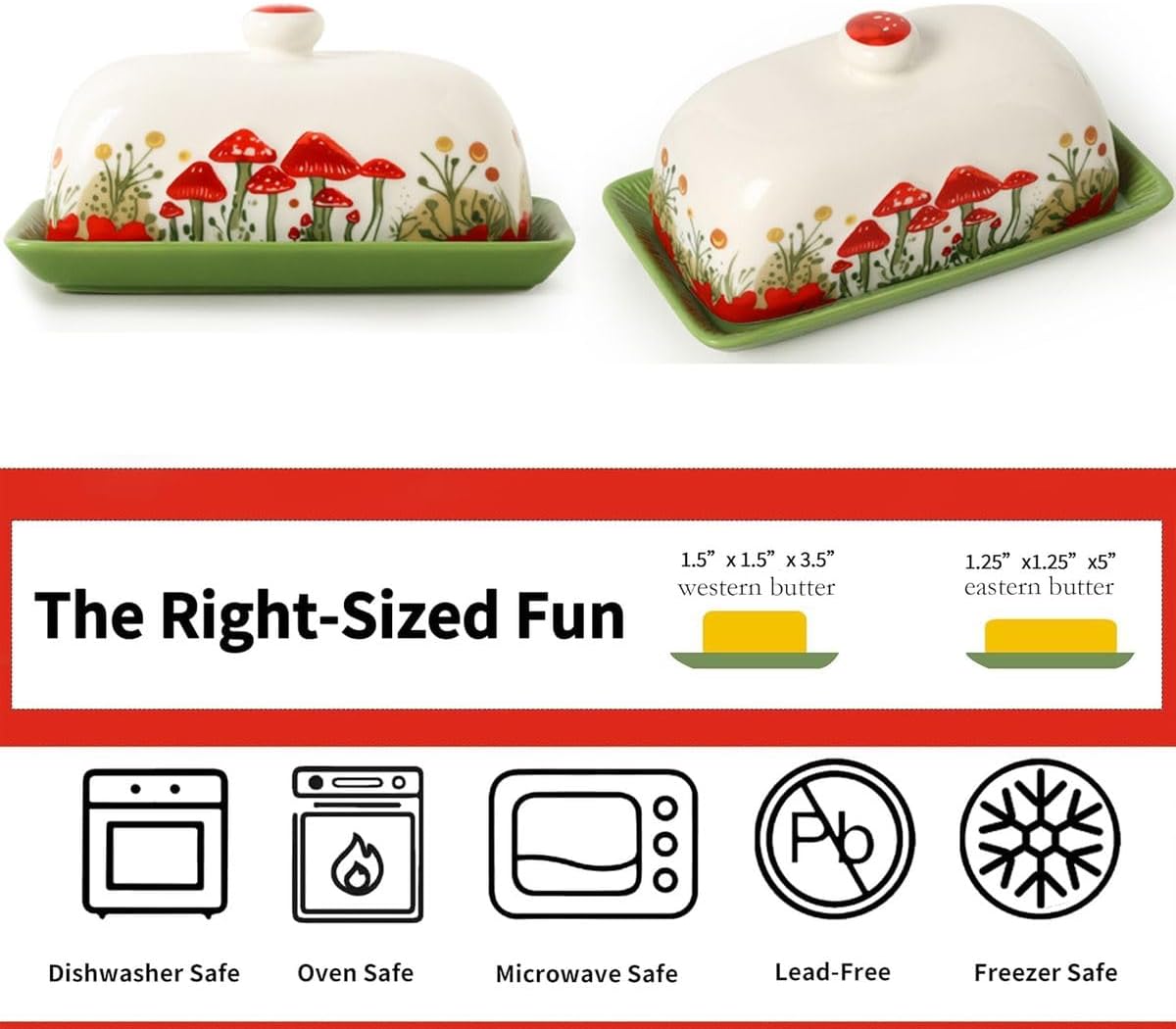 Cart In Mart Ceramic Butter Dish With Lid Decorative Butter Keeper on Kitchen Countertop