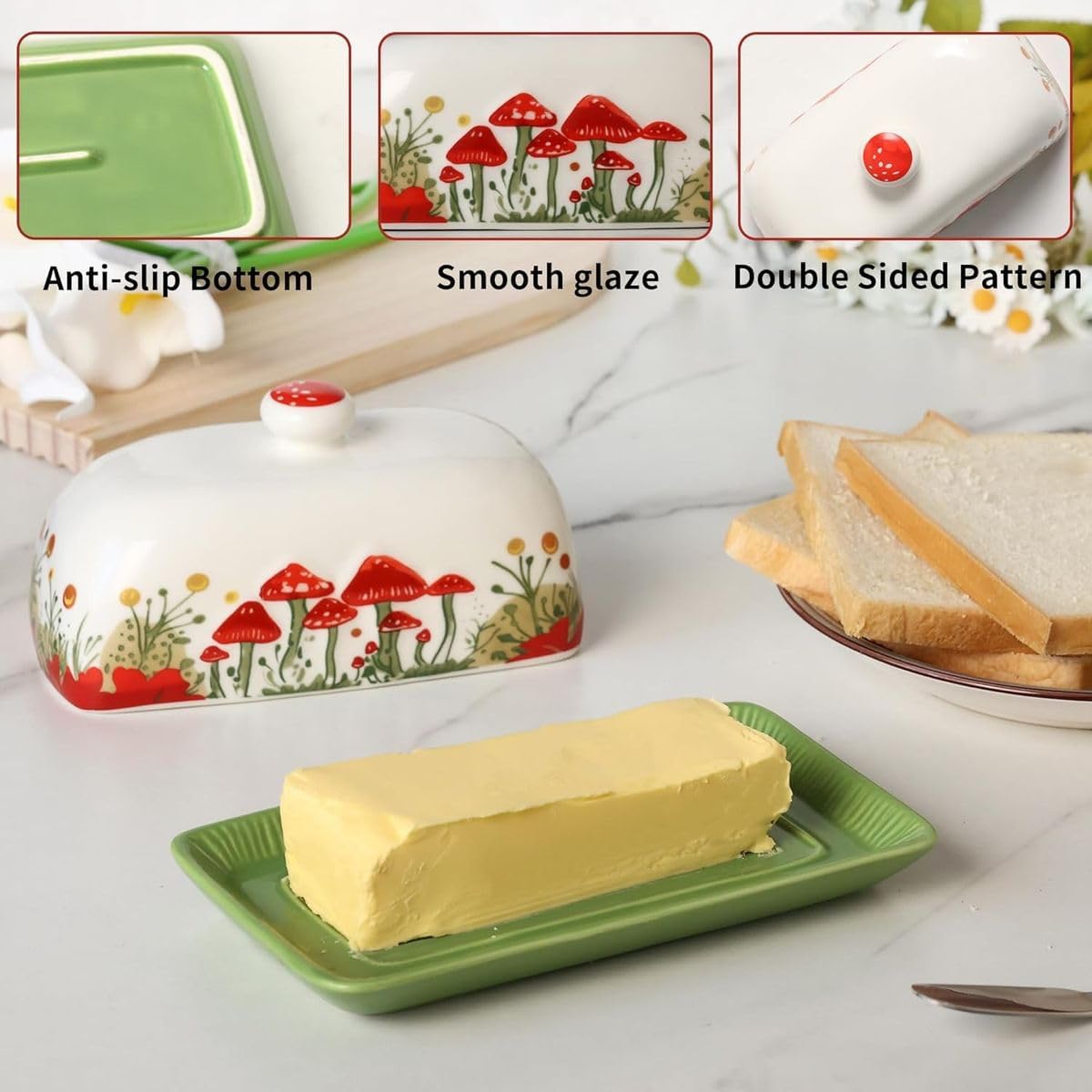 Cart In Mart Ceramic Butter Dish With Lid Decorative Butter Keeper on Kitchen Countertop