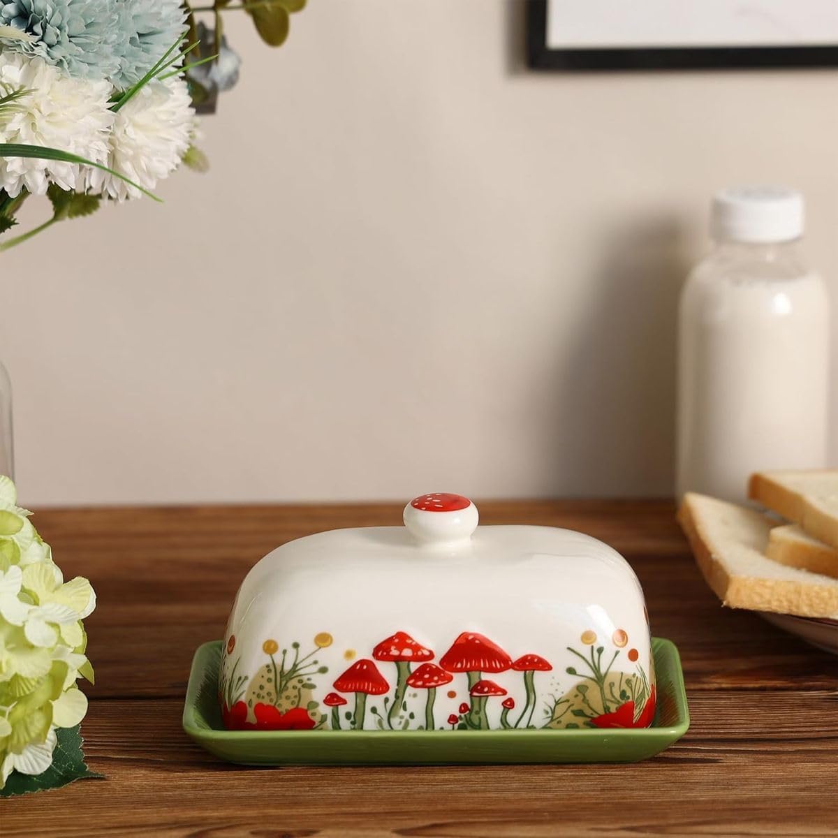 Cart In Mart Ceramic Butter Dish With Lid Decorative Butter Keeper on Kitchen Countertop