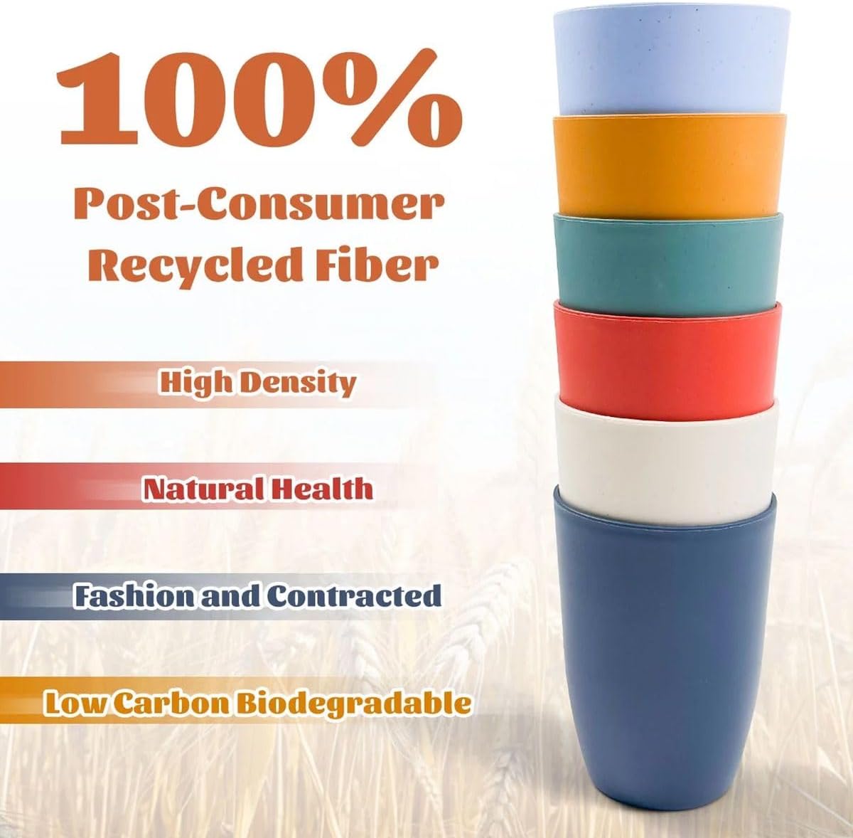 Cart In Mart 6Pack Wheat Straw Glasses Reusable Unbreakable Drinking Cup Dishwasher Safe