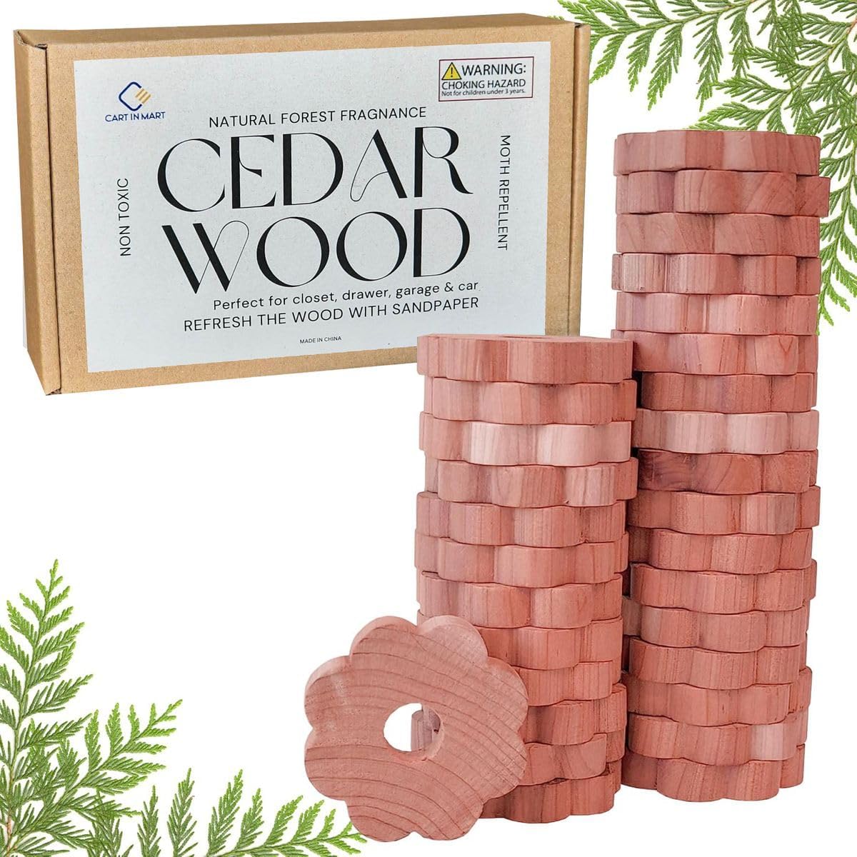 Cart In Mart Cedar Wood Closet Fresheners Cedarwood Flowers for Clothes Hangers Drawers