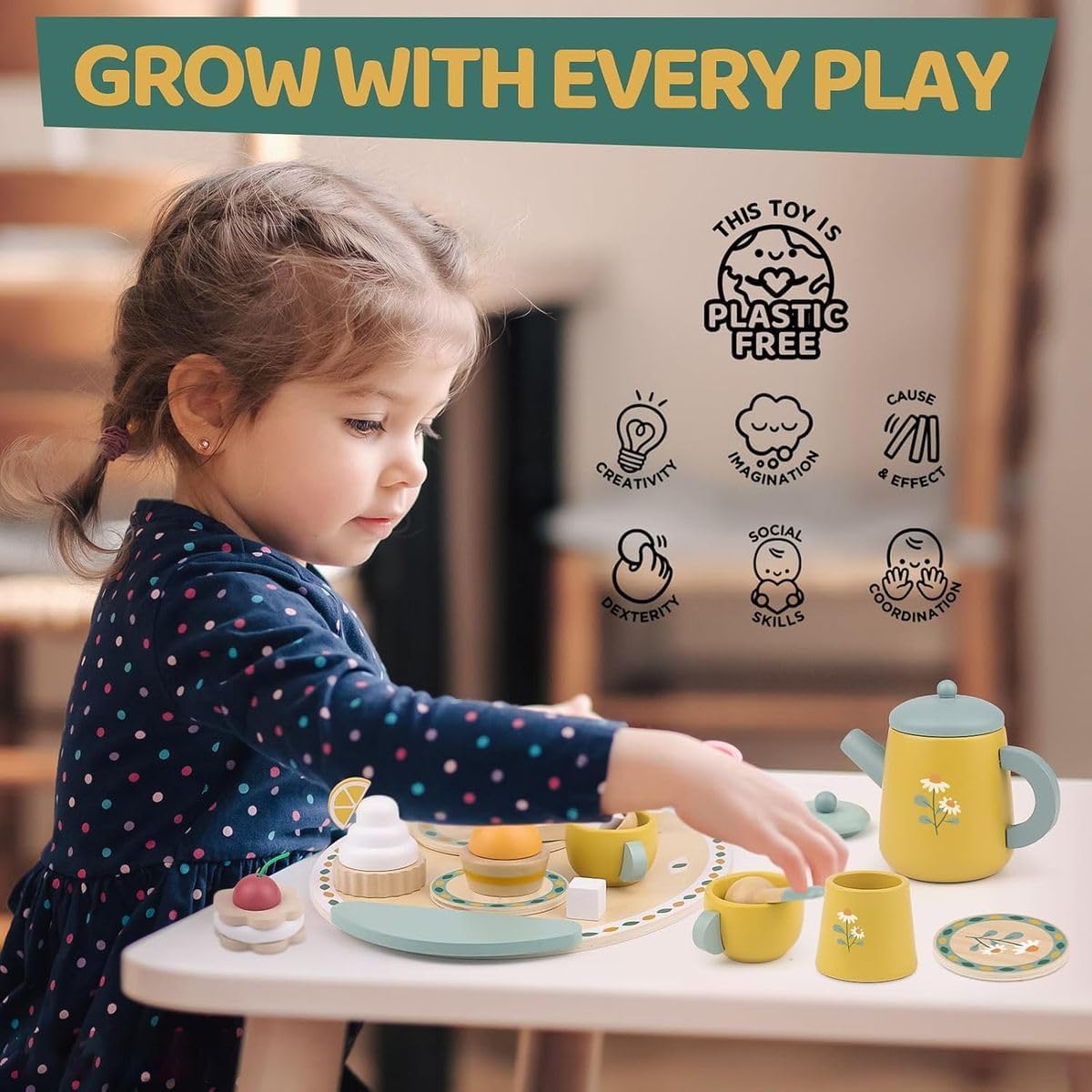 Cart In Mart 20 Piece Wooden Pretend Play Tea Set For Toddler Party Food Kitchen Toys