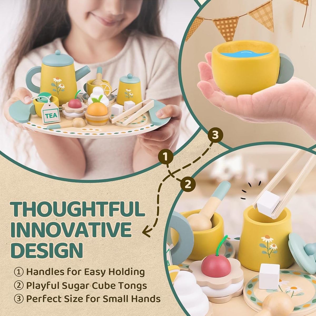 Cart In Mart 20 Piece Wooden Pretend Play Tea Set For Toddler Party Food Kitchen Toys