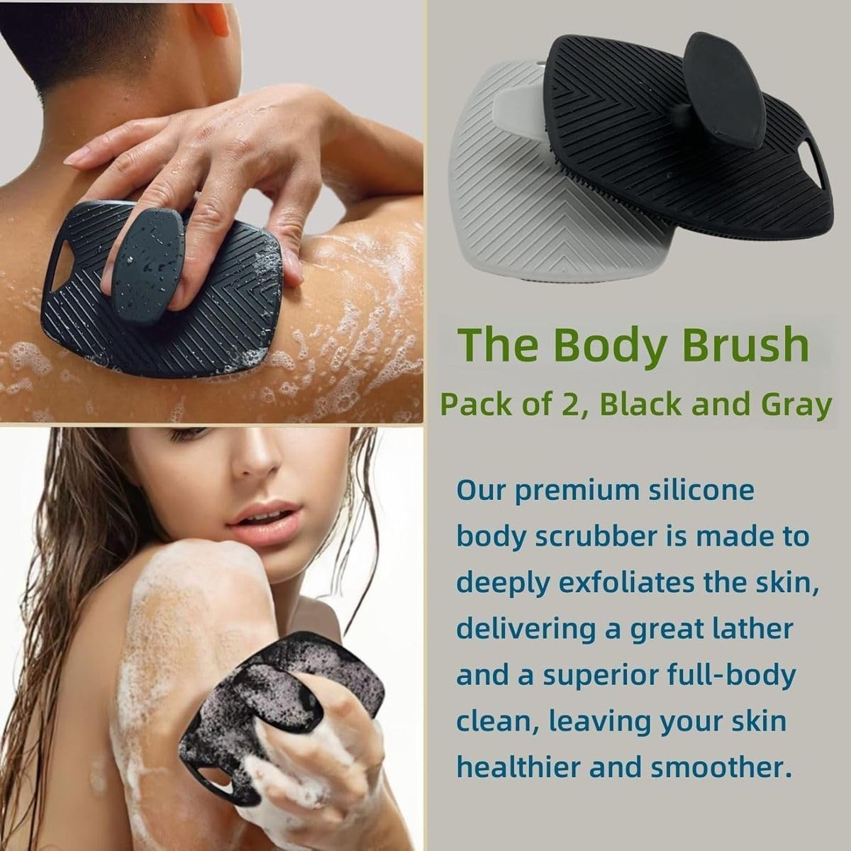 Cart In Mart Silicone Exfoliating Body Scrubber for Shower Bath Brush - 2 Pack