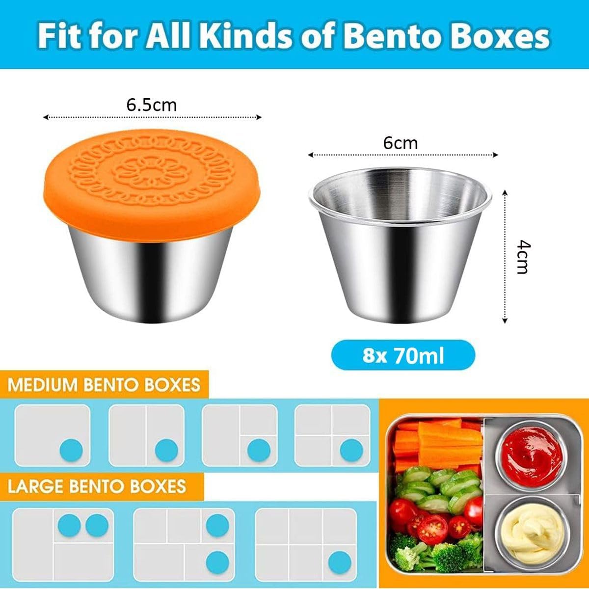 Cart In Mart 8 Pack Condiment Containers with Lids Reusable Stainless Steel Sauce Cups