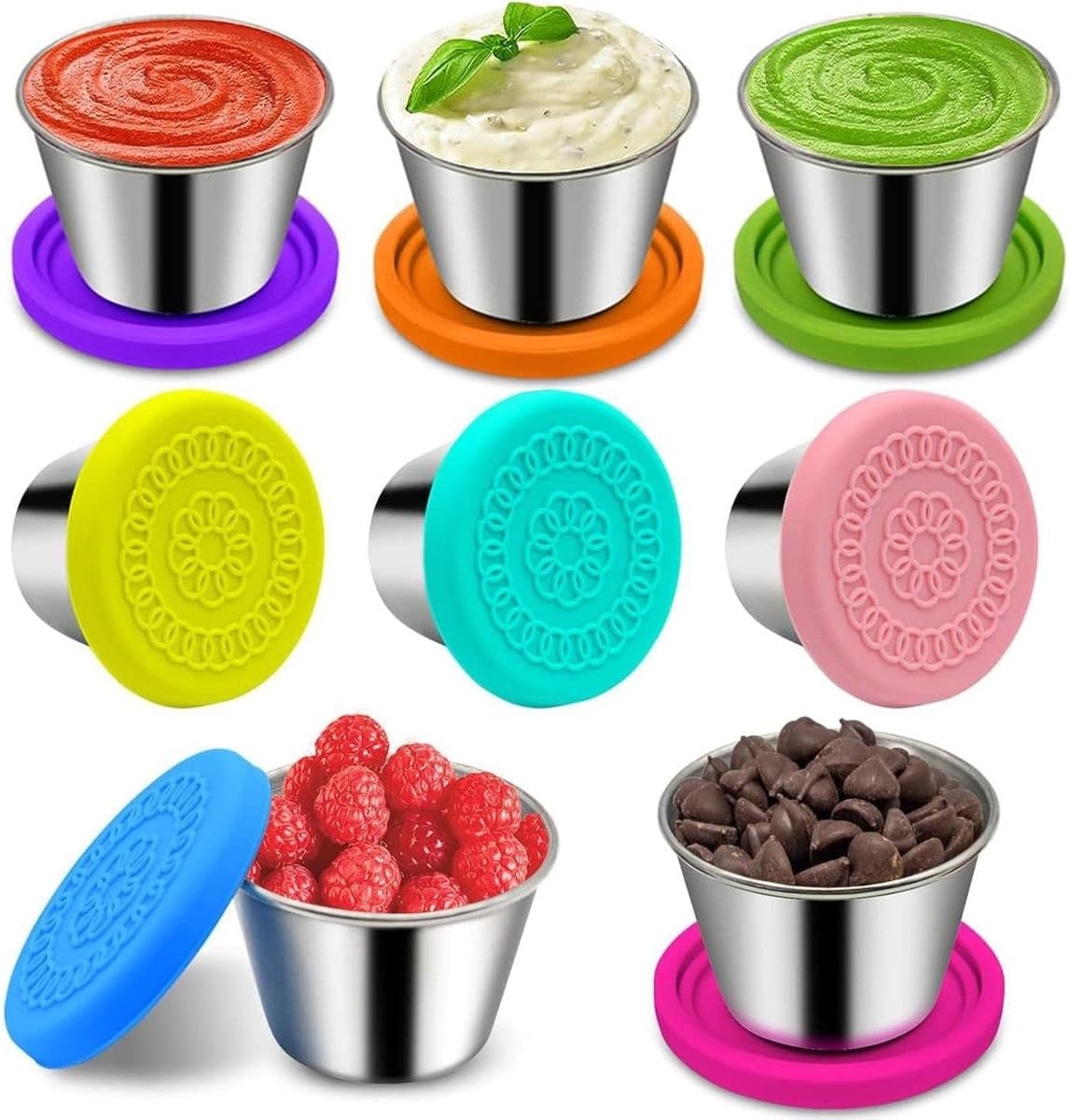 Cart In Mart 8 Pack Condiment Containers with Lids Reusable Stainless Steel Sauce Cups