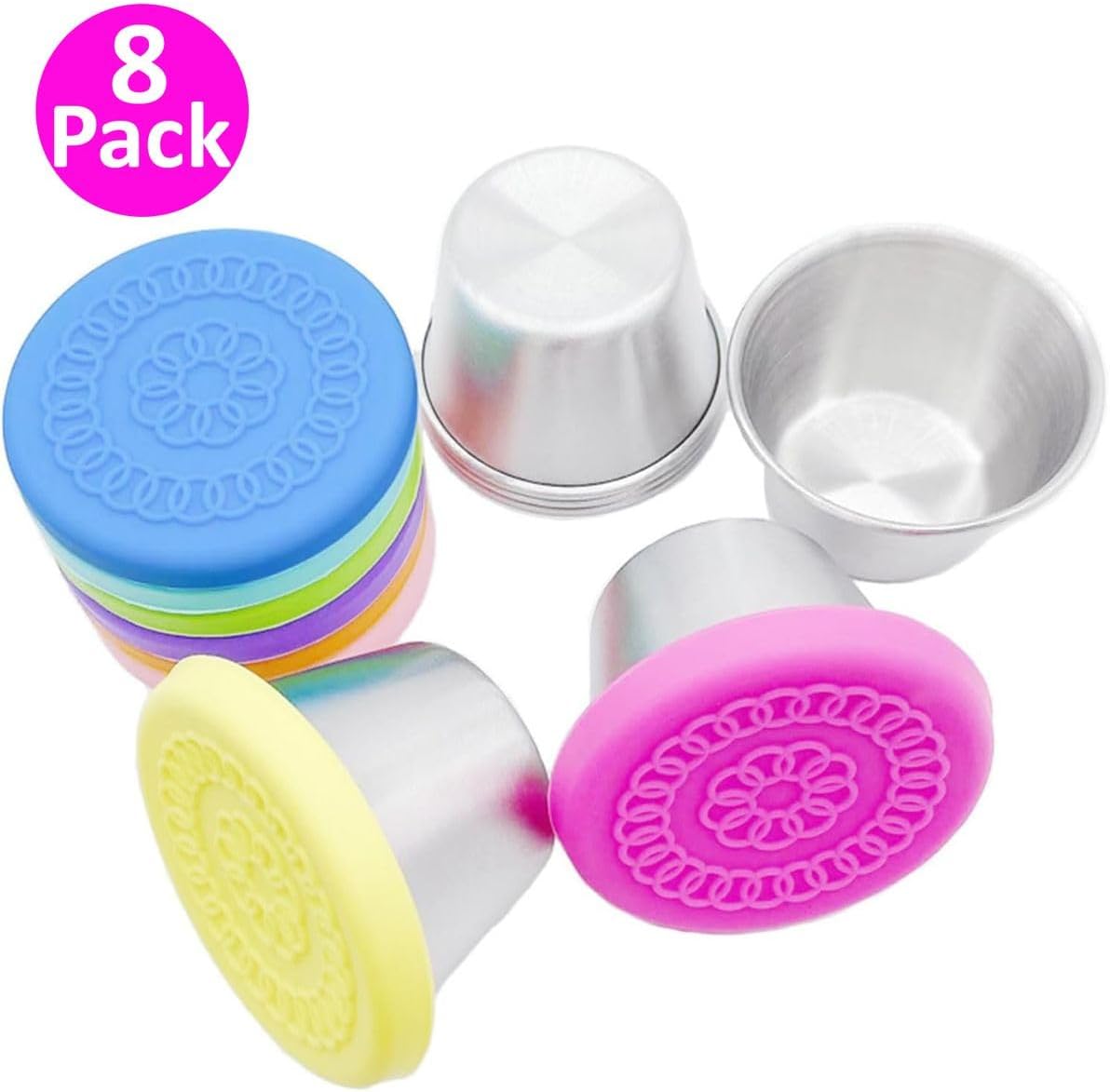 Cart In Mart 8 Pack Condiment Containers with Lids Reusable Stainless Steel Sauce Cups