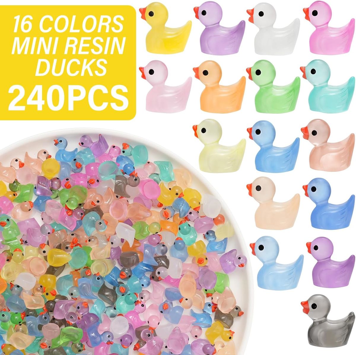 Cart In Mart Glow in the Dark Mini Resin Ducks - Tiny Resin Duck Crafts Figurines 240Pcs