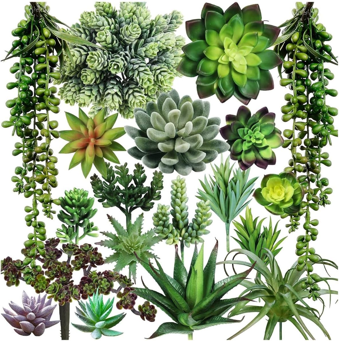 Cart In Mart Assorted Artificial Succulents - Unpotted Faux Greenery Picks - 19 Piece