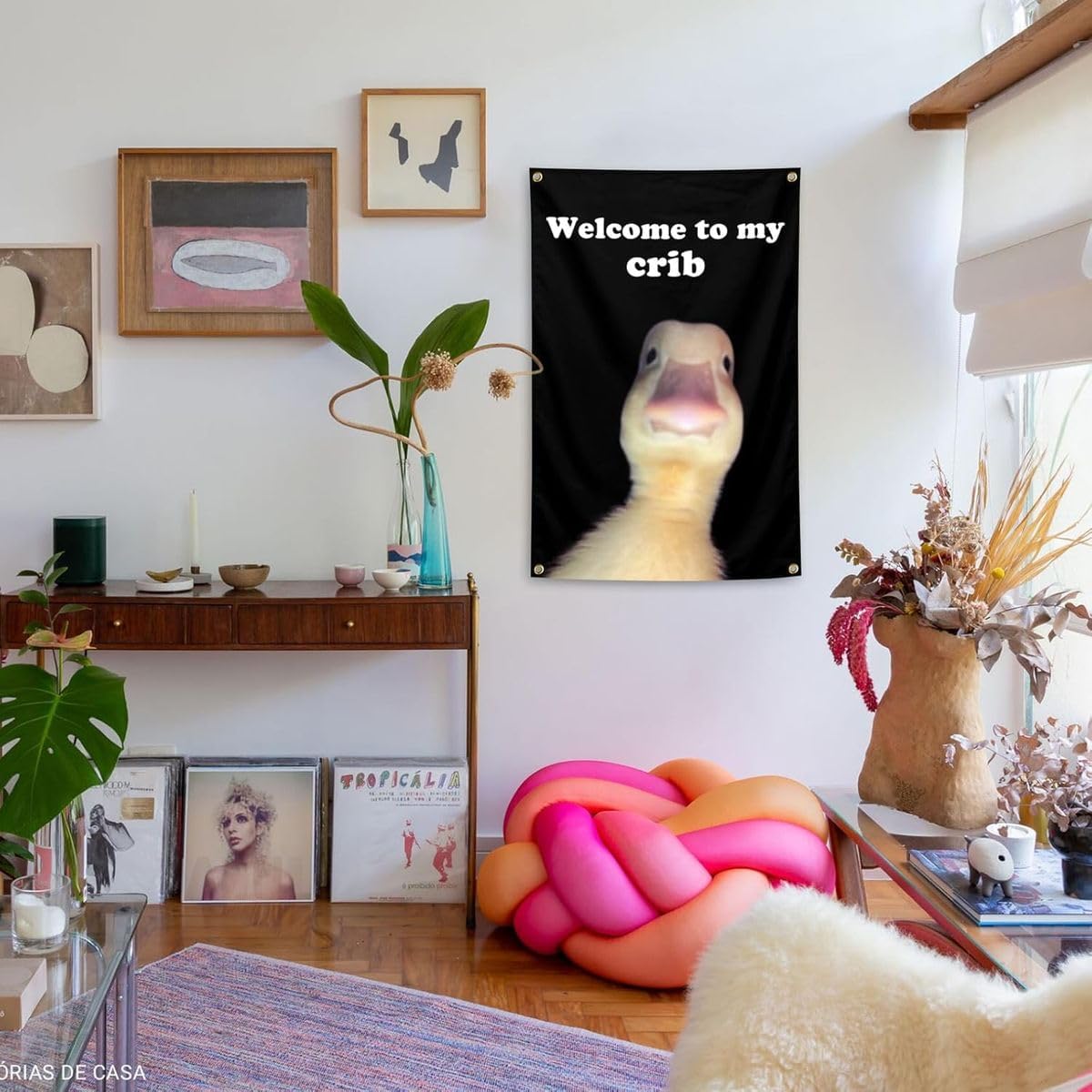Cart In Mart Welcome to My Crib Funny Flag Duck Poster Flag Wall Banner Room Decor