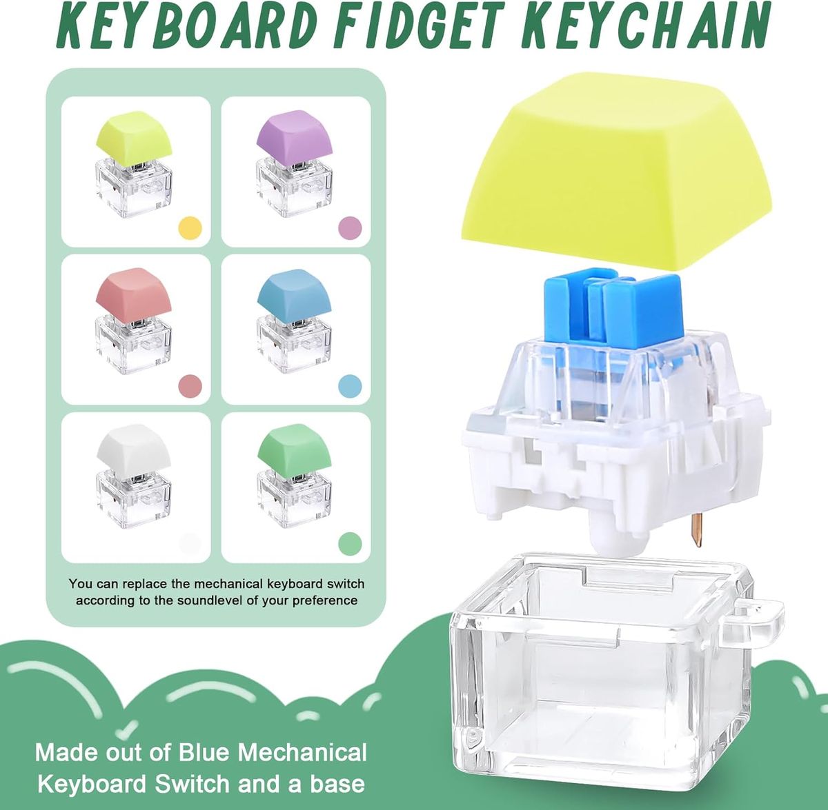 CART IN MART Keyboard Fidget Keychain Toy Stress Relief Button Clicker Adults Kids 6 Pack