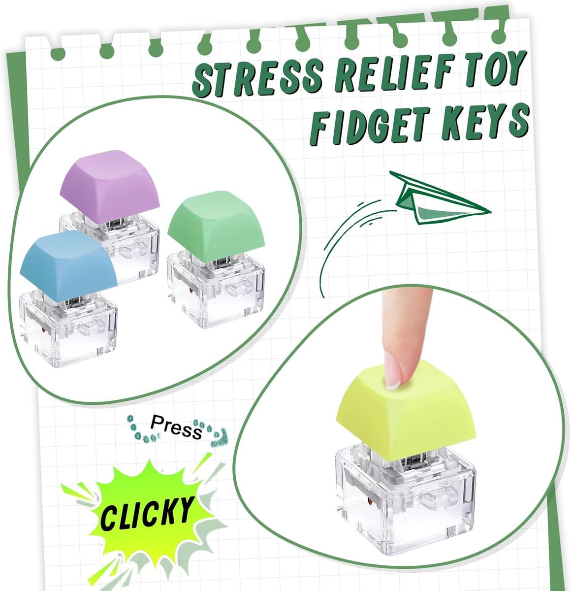 CART IN MART Keyboard Fidget Keychain Toy Stress Relief Button Clicker Adults Kids 6 Pack