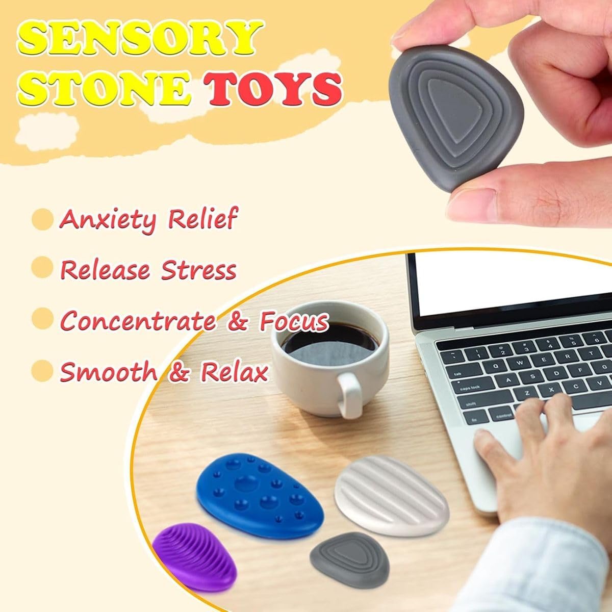 Cart In Mart 6Pack Sensory Stone Fidget Toys Textured Worry Stones Anxiety Relief Autism