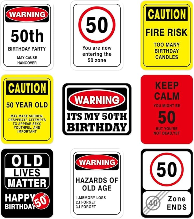 Cart In Mart 50th Birthday Party Decorations, Wall Signs, Table Centerpieces, Funny Banners