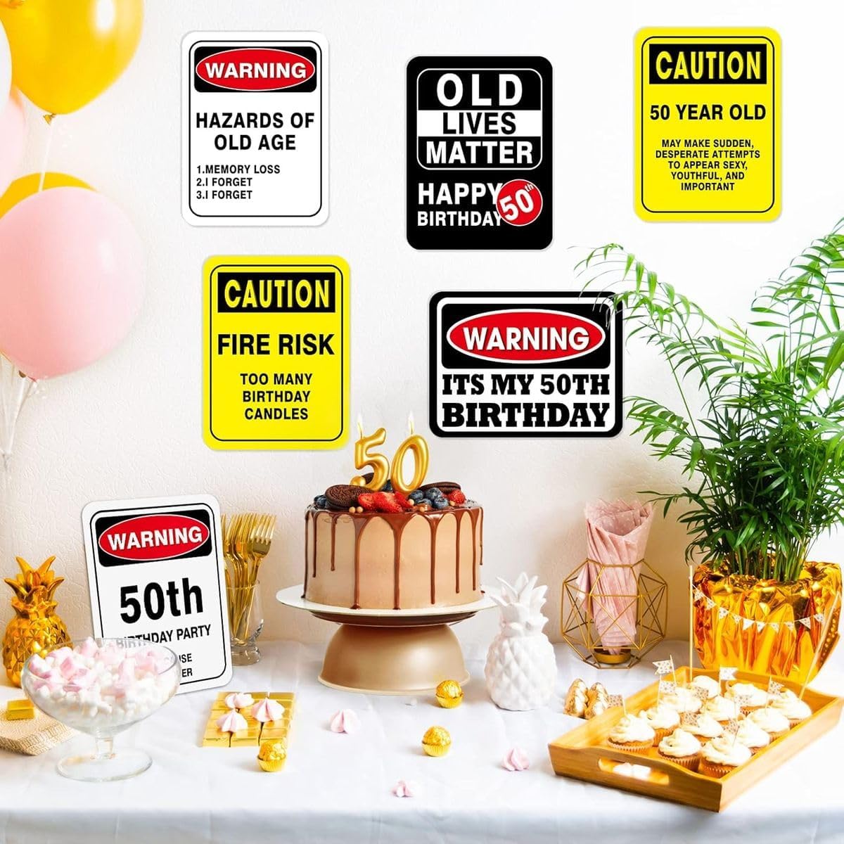 Cart In Mart 50th Birthday Party Decorations, Wall Signs, Table Centerpieces, Funny Banners