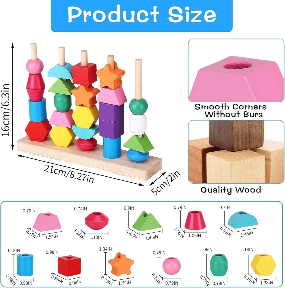 Cart In Mart Montessori Bead Sequencing Toy Set, Wooden Stacking Blocks for Kids