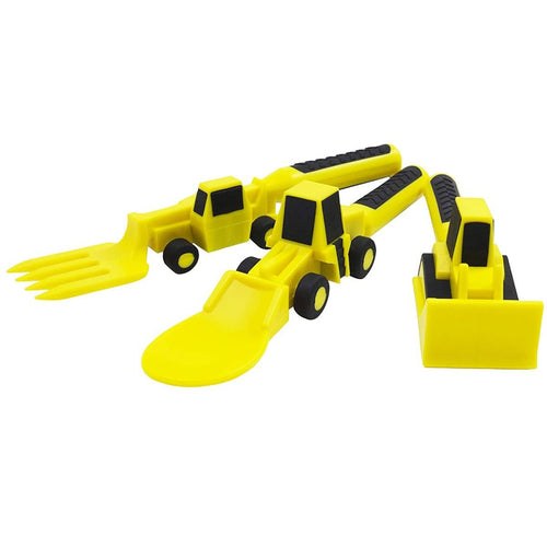 3Piece Toddler Construction Truck Utensil Set Silverware Kids Fork Spoon Set