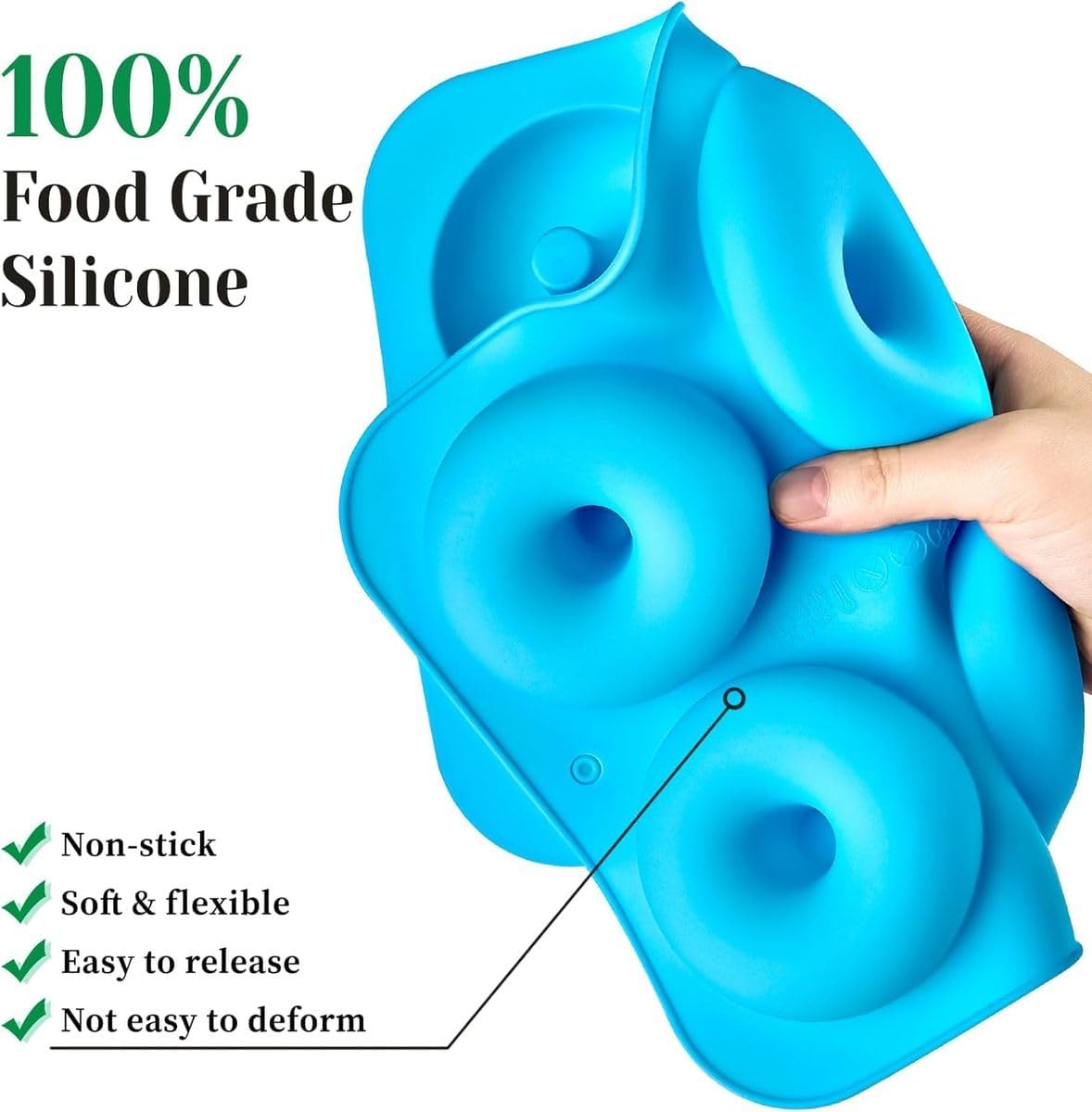 Cart In Mart 3 Pack Silicone Donut Molds Non-Stick Food Grade Reusable Baking Pans