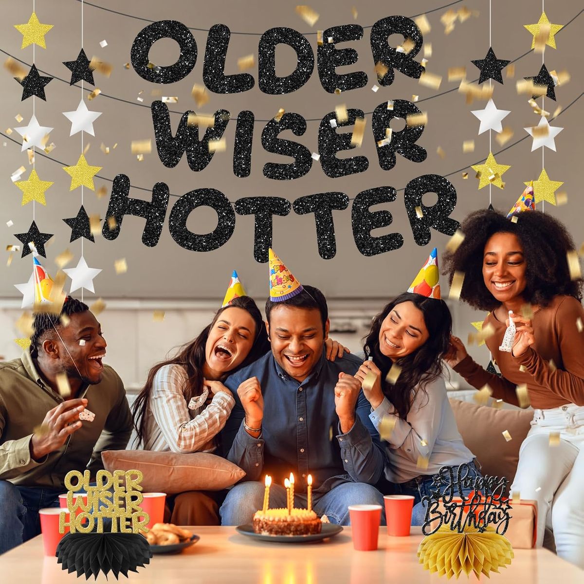Cart In Mart Older Wiser Hotter Glitter Birthday Banner Sparkly Sign Party Decorations