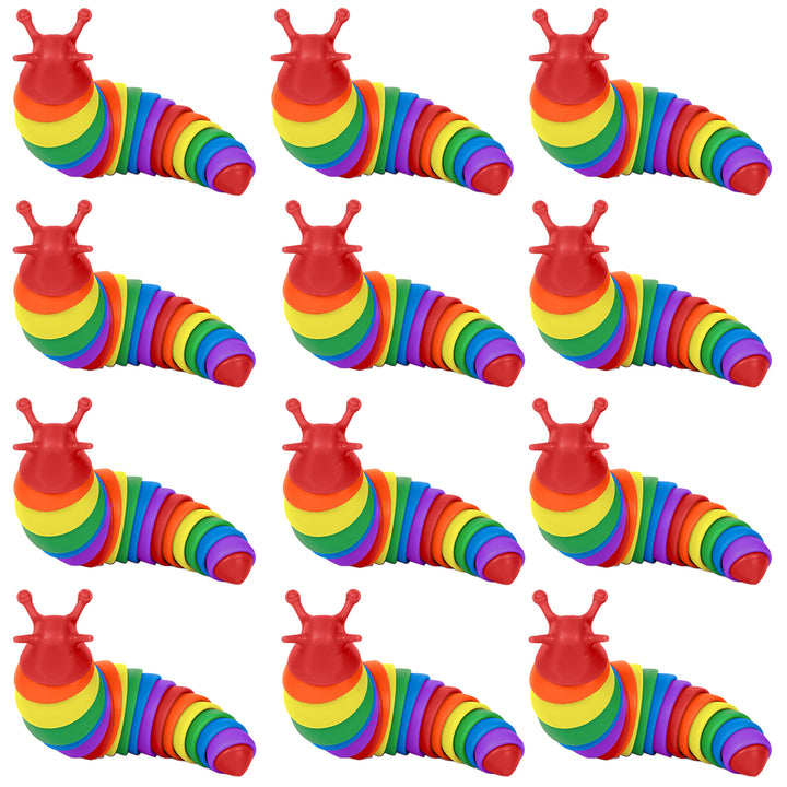 12 colorful mini silicone fidget slugs in assorted textures for anxiety relief and party favors.
