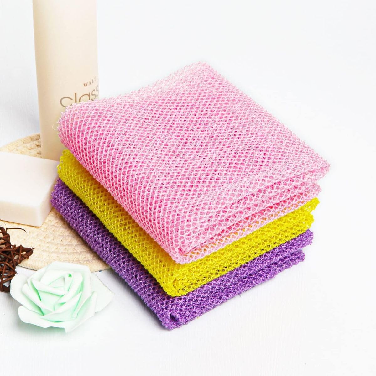 Cart In Mart African Net Bath Sponge Exfoliating Long Nylon Scrubbing Net Quick Dry - 3 Pieces