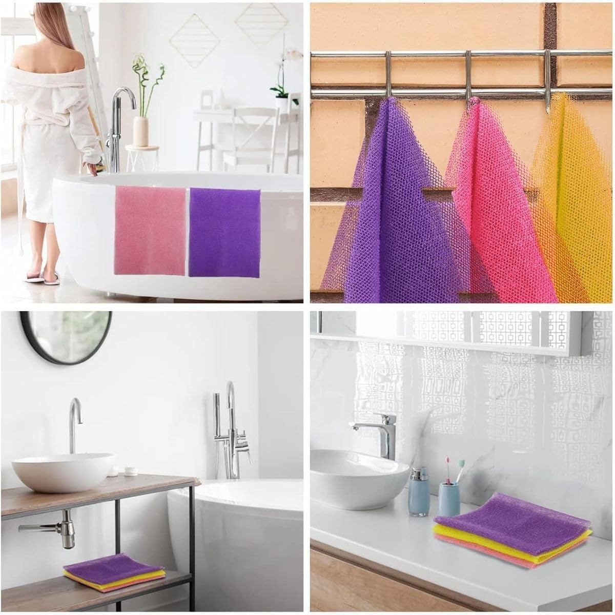 Cart In Mart African Net Bath Sponge Exfoliating Long Nylon Scrubbing Net Quick Dry - 3 Pieces