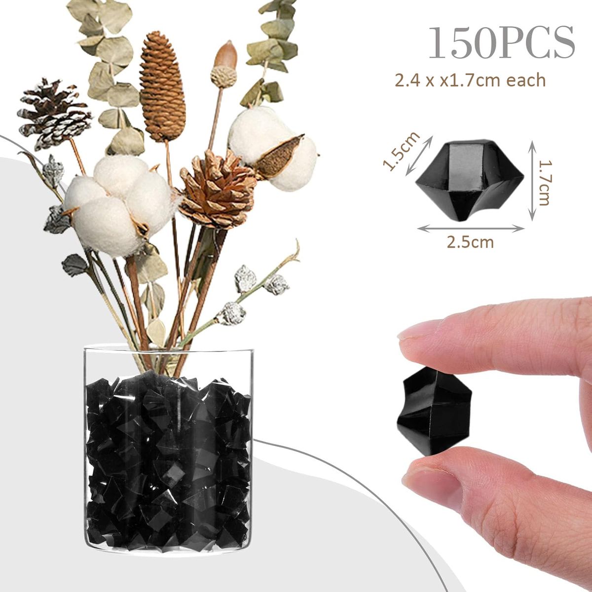 Cart In Mart 150 Pcs Fake Ice Rocks Acrylic Gems Crystals Plastic Diamonds Vase Fillers - Black