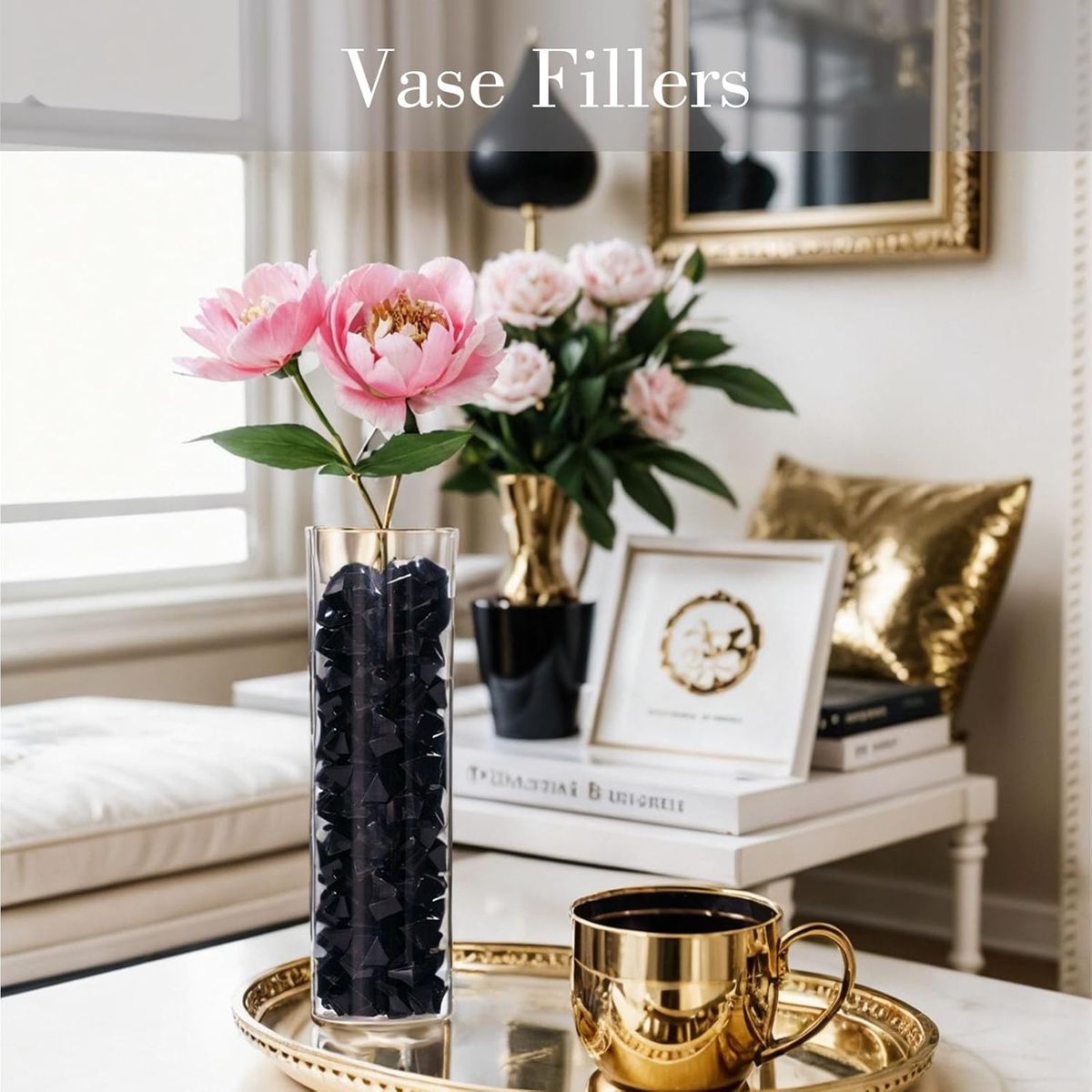 Cart In Mart 150 Pcs Fake Ice Rocks Acrylic Gems Crystals Plastic Diamonds Vase Fillers - Black