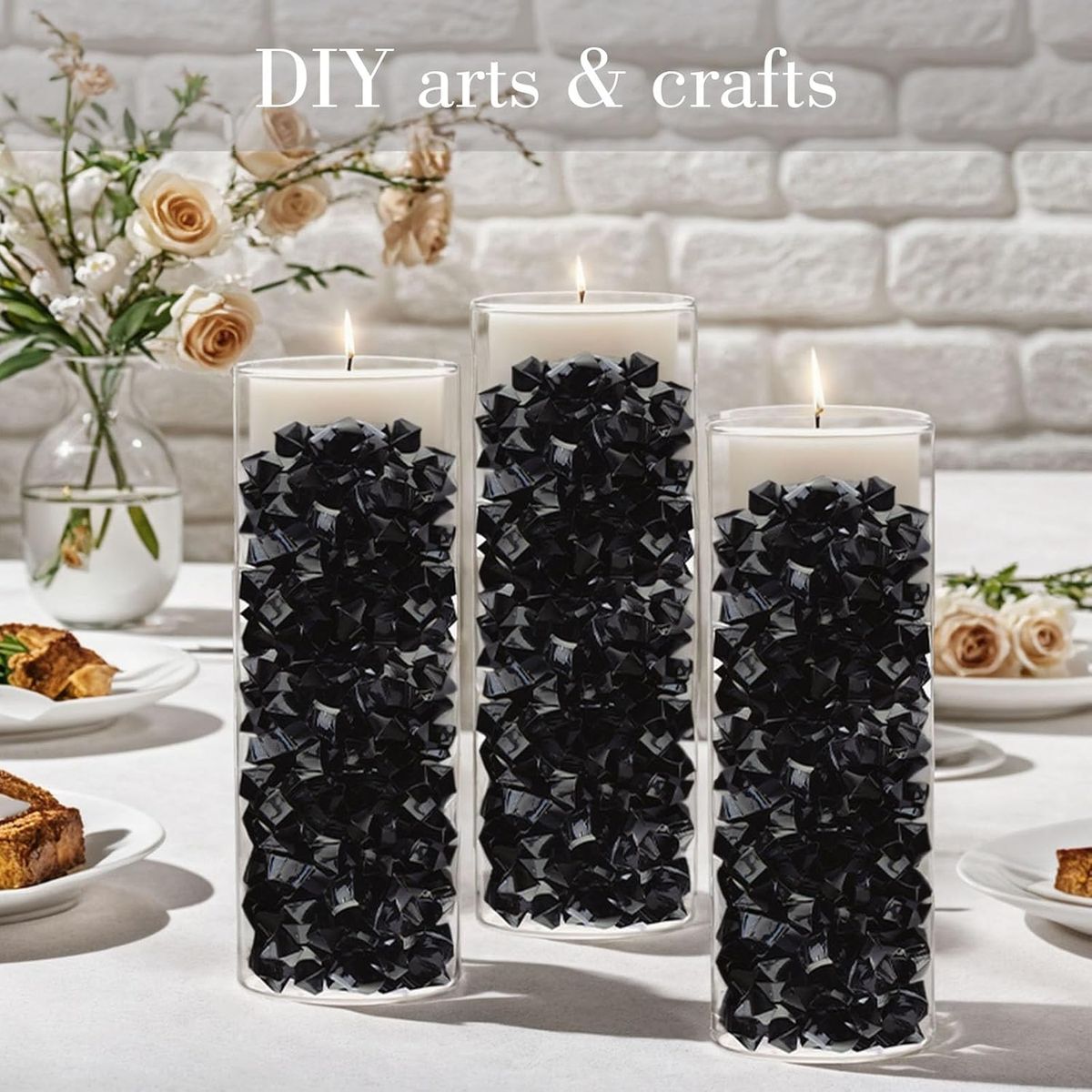 Cart In Mart 150 Pcs Fake Ice Rocks Acrylic Gems Crystals Plastic Diamonds Vase Fillers - Black