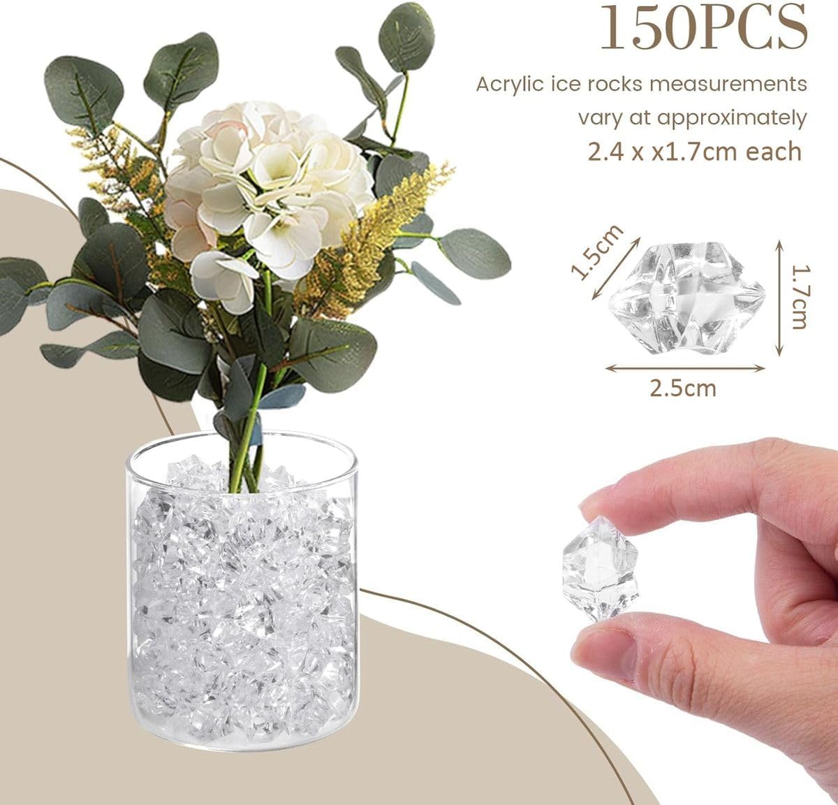 Cart In Mart 150 Pcs Fake Ice Rocks Acrylic Gems Crystals Plastic Diamonds Vase Fillers - Transparent