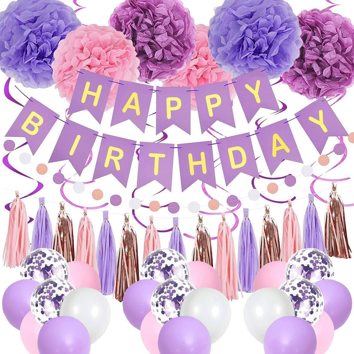 Cart In Mart Purple and Pink Birthday Party Decorations - Complete Set For Women and Girls