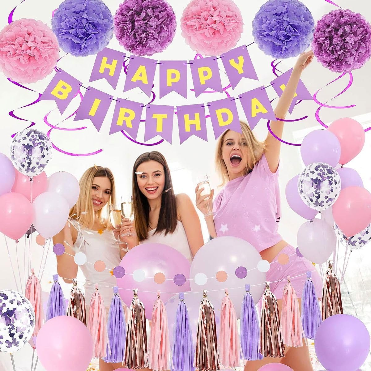 Cart In Mart Purple and Pink Birthday Party Decorations - Complete Set For Women and Girls