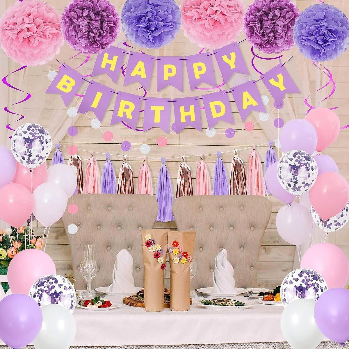Cart In Mart Purple and Pink Birthday Party Decorations - Complete Set For Women and Girls