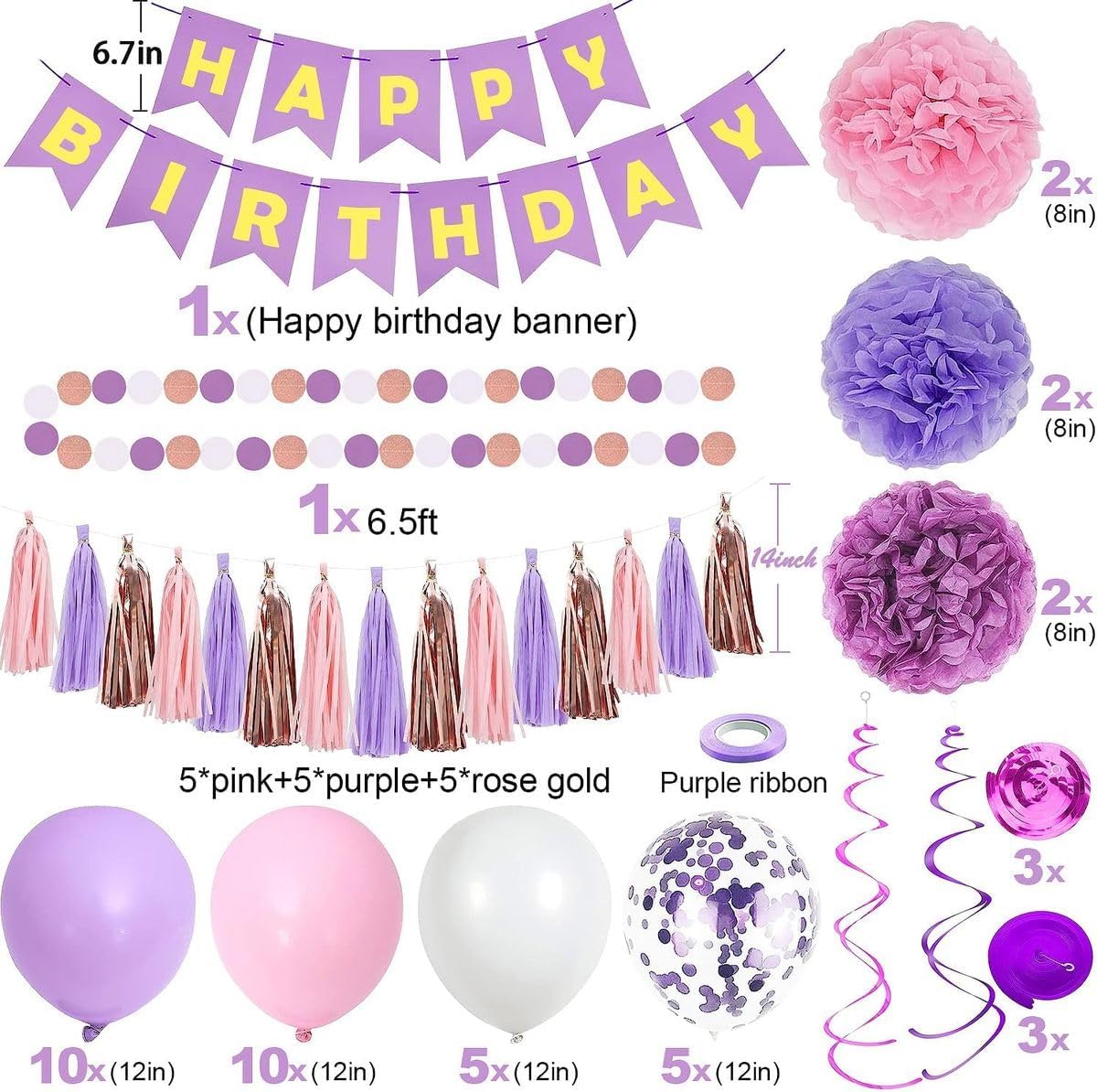 Cart In Mart Purple and Pink Birthday Party Decorations - Complete Set For Women and Girls