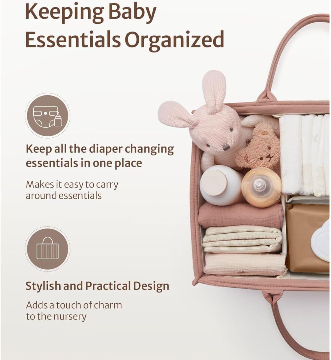 Cart In Mart Diaper Caddy Portable Nursery Storage Basket Changing Organizer with Handle - Pink