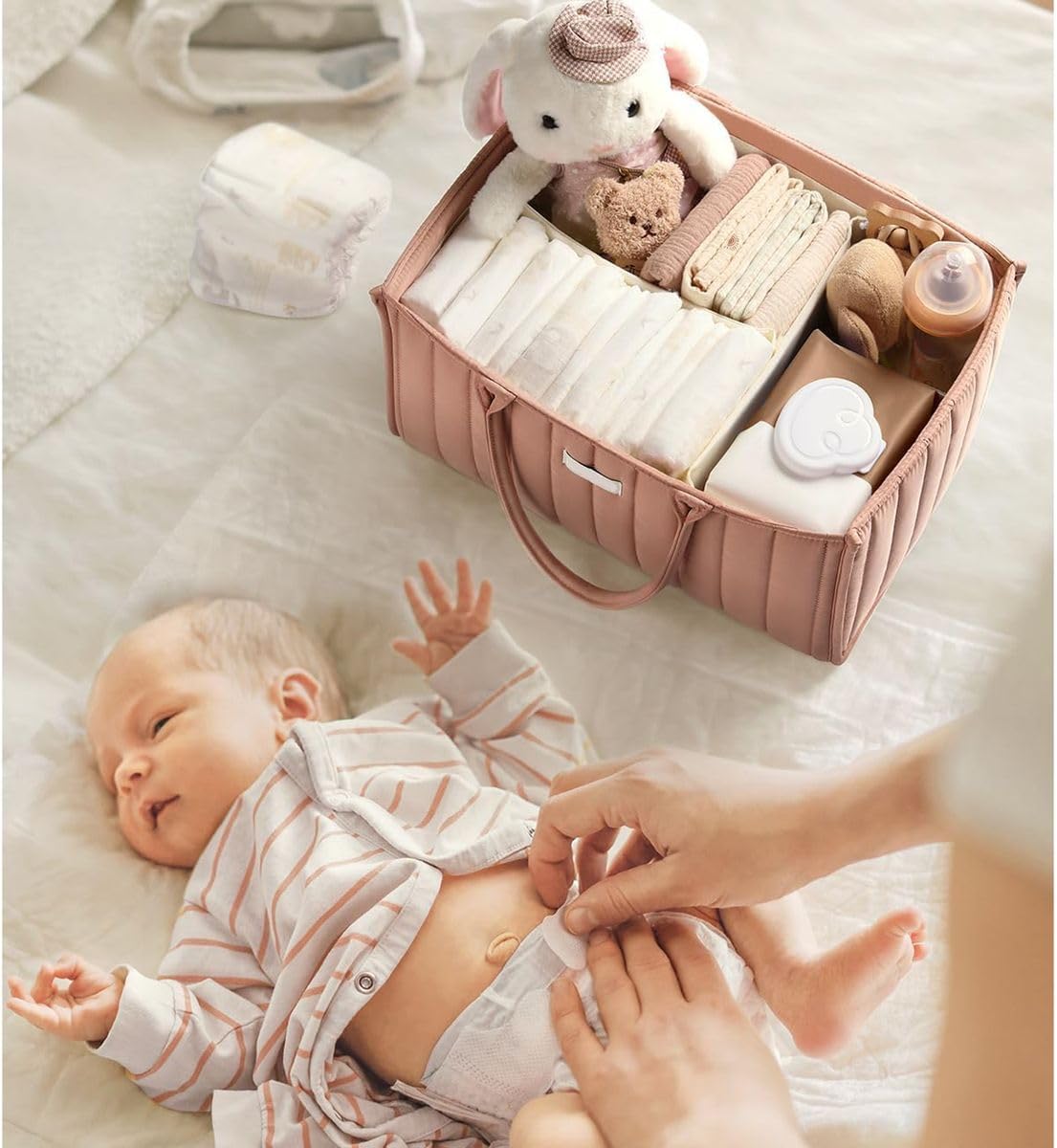 Cart In Mart Diaper Caddy Portable Nursery Storage Basket Changing Organizer with Handle - Pink