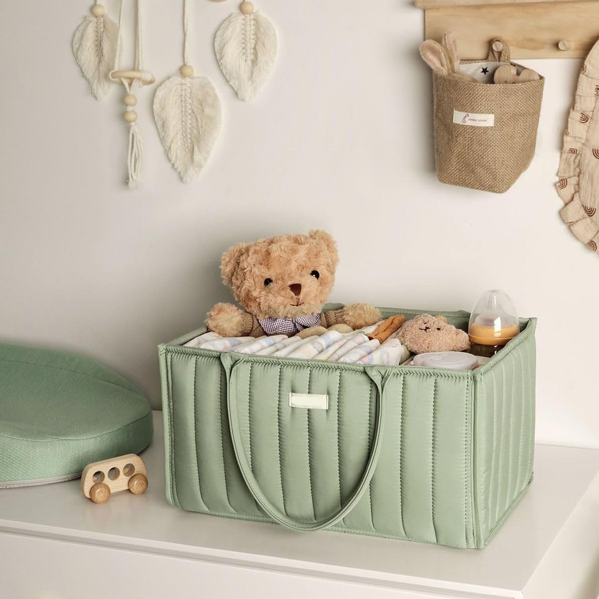 Cart In Mart Diaper Caddy Portable Nursery Storage Basket Changing Organizer with Handle - Green