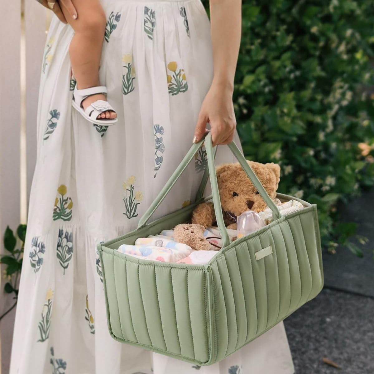 Cart In Mart Diaper Caddy Portable Nursery Storage Basket Changing Organizer with Handle - Green