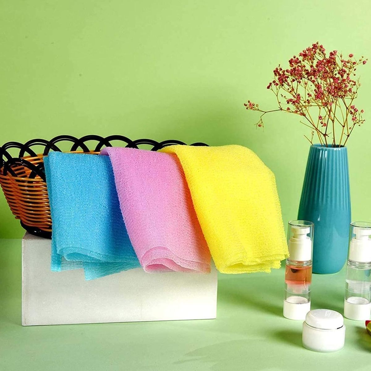 Cart In Mart Exfoliating Washcloth Back Scrubber Washcloth African Net Sponge - 3 Pack