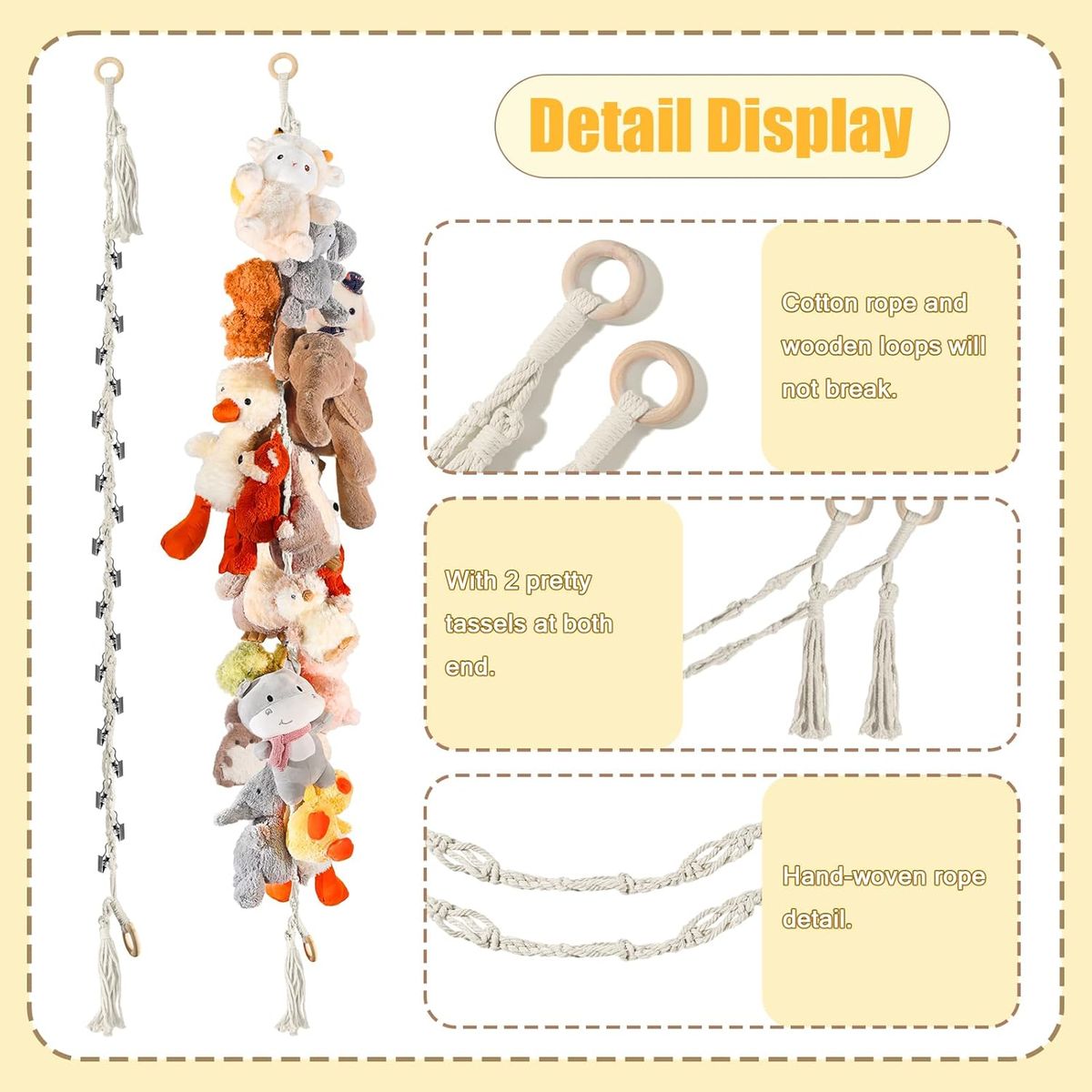 Cart In Mart 2 Pack Cotton Hanging Stuffed Plush Animal Storage Chain 40 Metal Clips