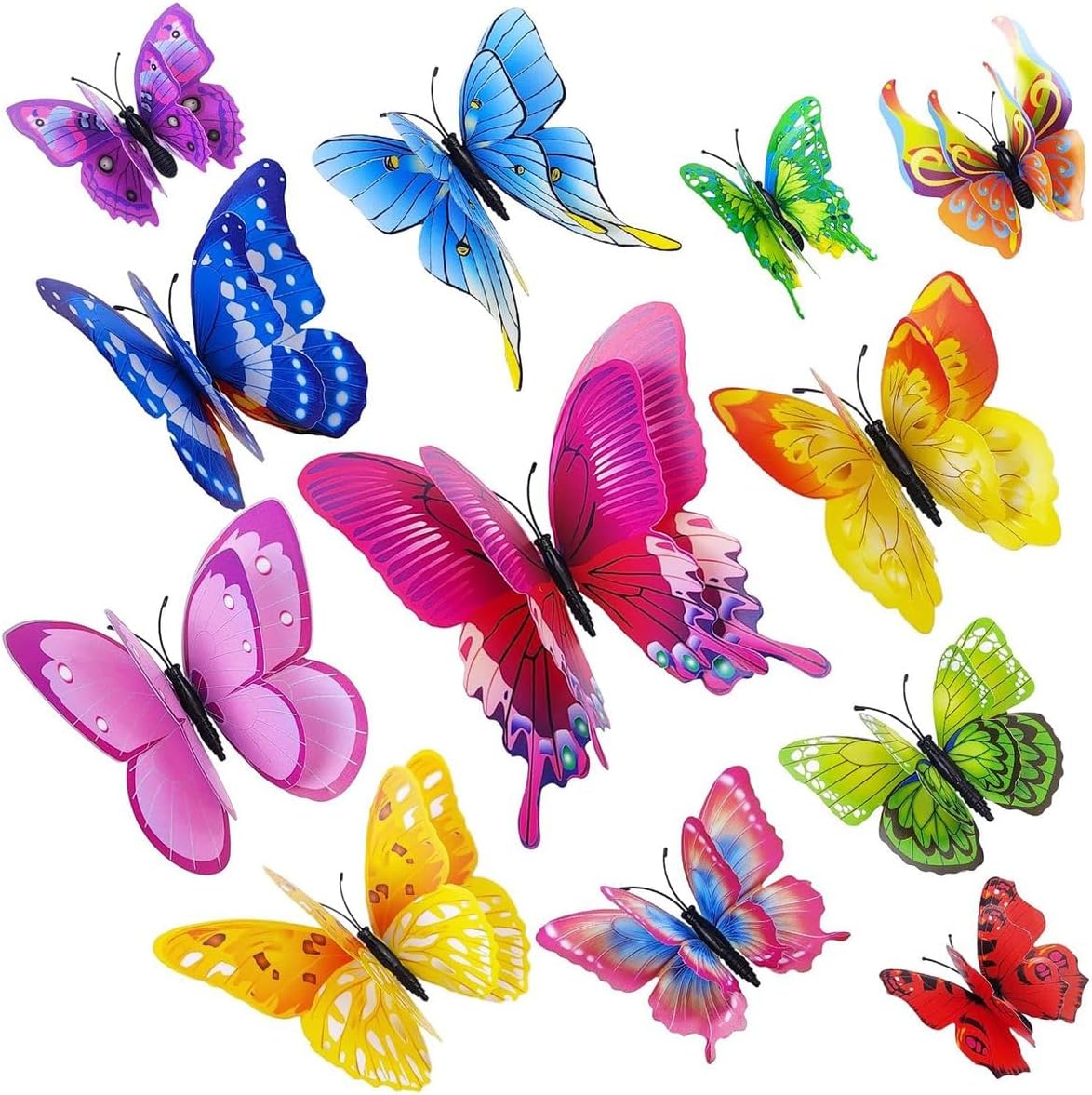 Cart In Mart 24 Piece 3D Butterfly Wall Decor Magnets Double Layer Design Magnetic Adhesive
