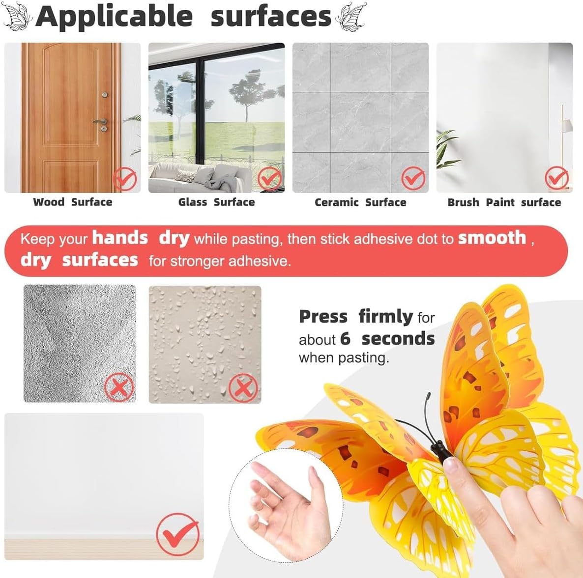 Cart In Mart 24 Piece 3D Butterfly Wall Decor Magnets Double Layer Design Magnetic Adhesive