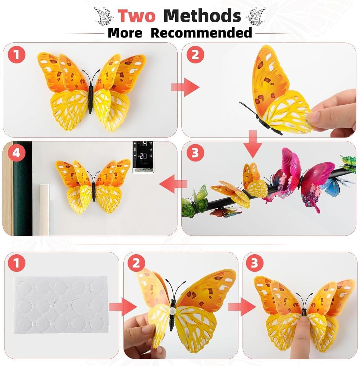 Cart In Mart 24 Piece 3D Butterfly Wall Decor Magnets Double Layer Design Magnetic Adhesive