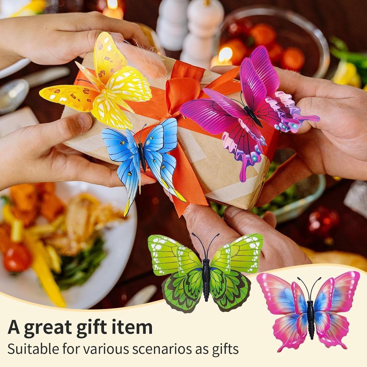 Cart In Mart 24 Piece 3D Butterfly Wall Decor Magnets Double Layer Design Magnetic Adhesive
