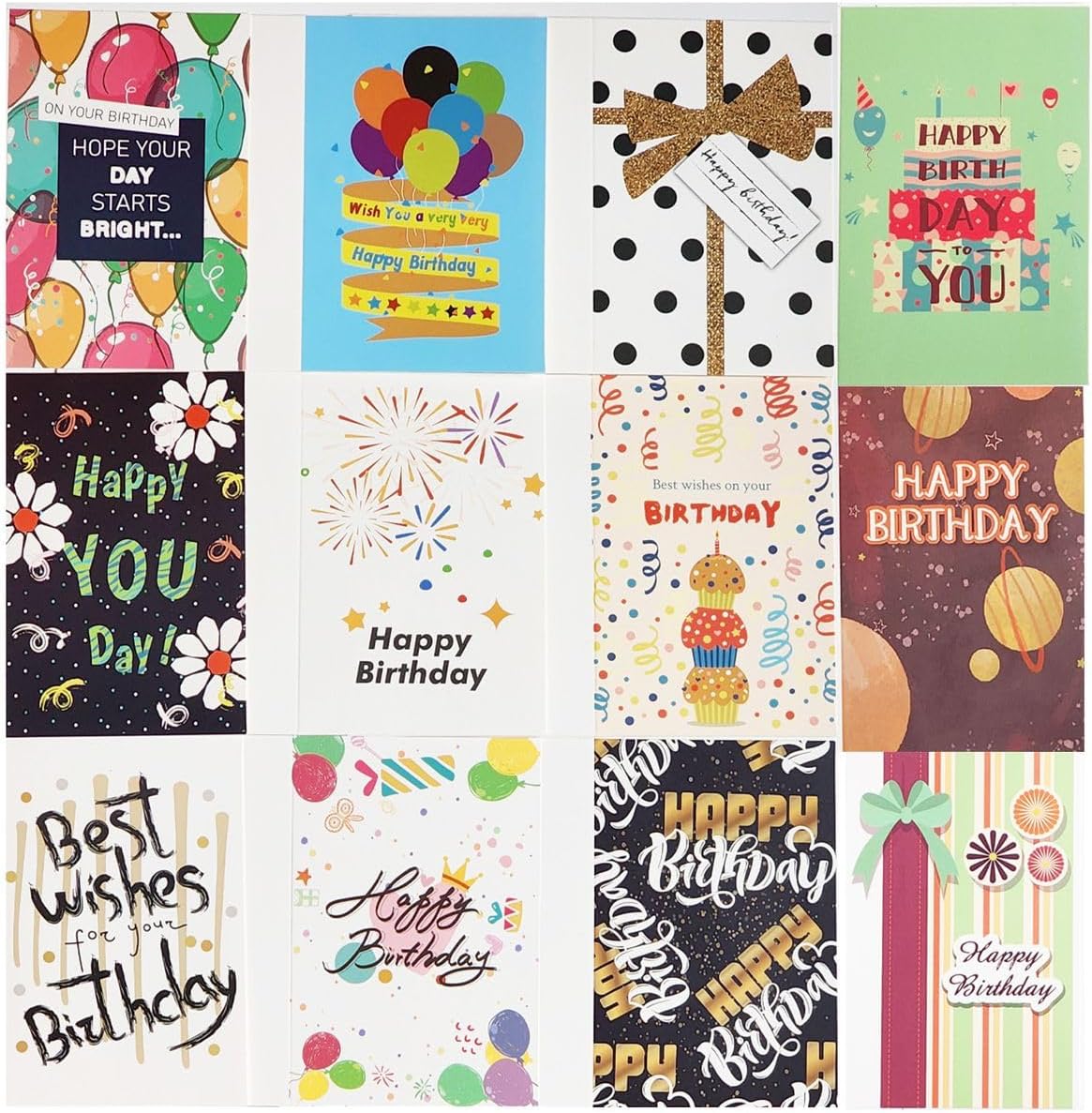 Cart In Mart 12PCS Bulk Birthday Cards with Envelopes Assorted Blank Greeting Cards