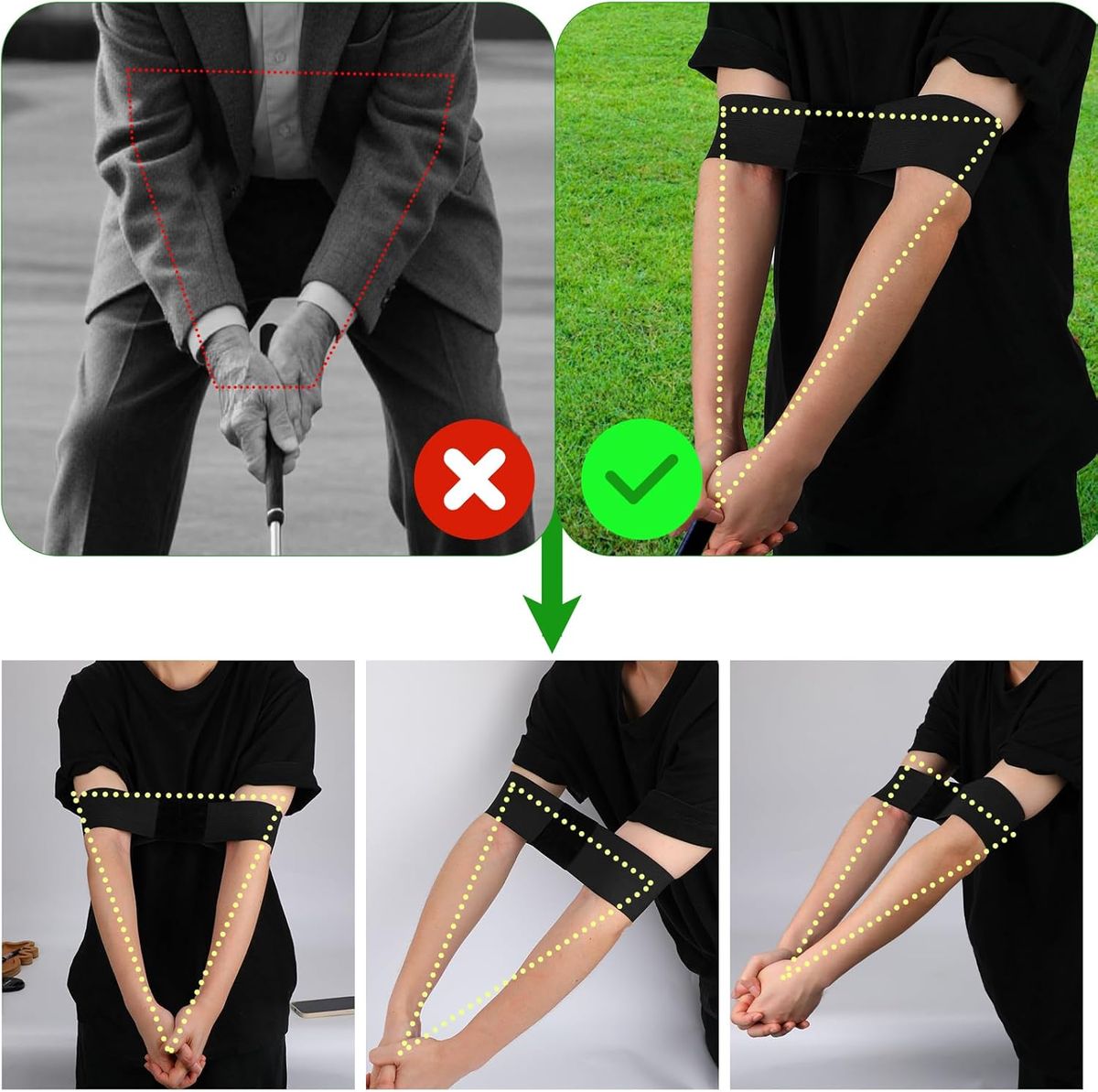 Cart In Mart Golf Swing Arm Band Training Aid Elastic Nylon Posture Motion Fixer -2 Pack