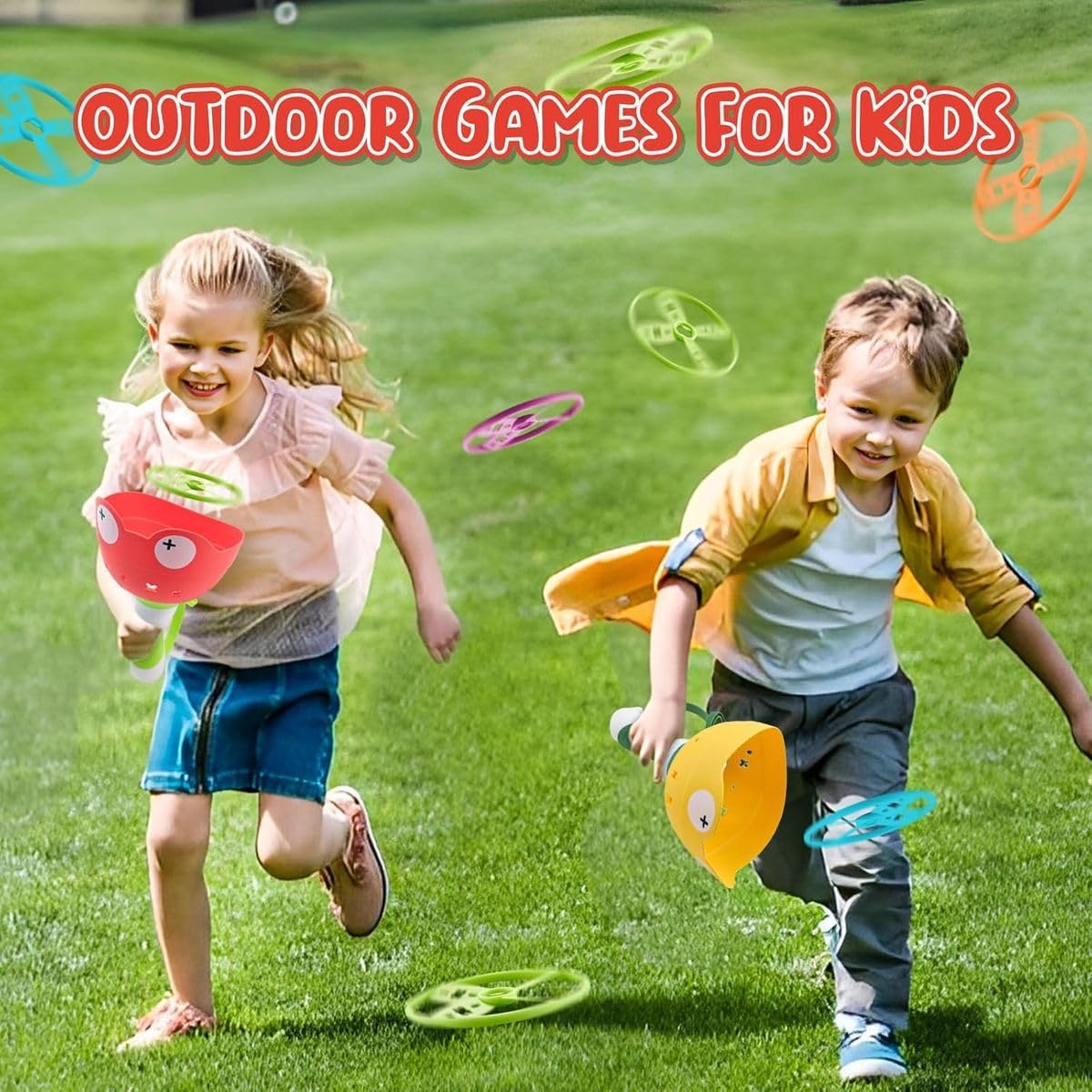 Cart In Mart Outdoor Toys for Kids Ages 4-10 Flying Disc Launcher Catch Game with Discs