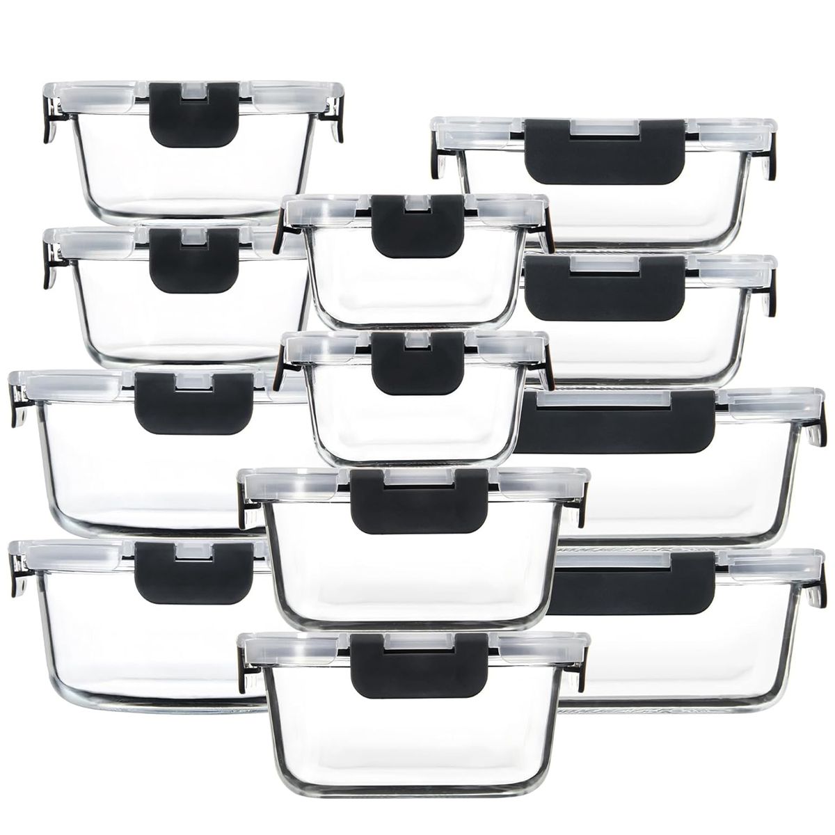Cart In Mart 12Pack Glass Food Storage Meal Prep Containers Airtight Leak Proof Lids