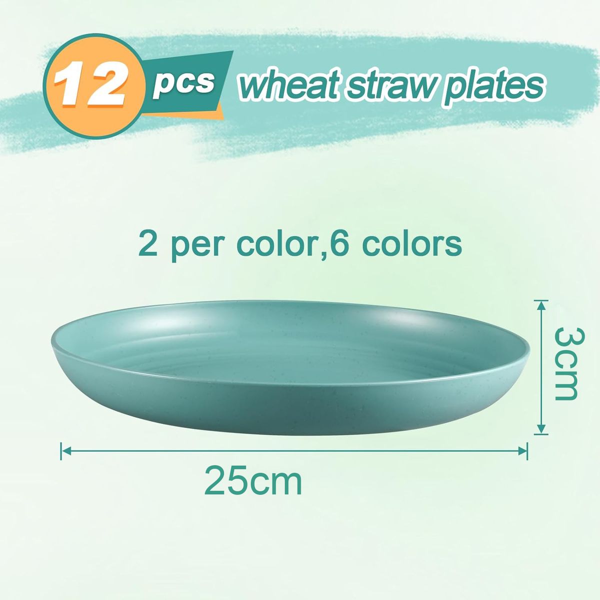 Cart In Mart 12Pcs Unbreakable Deep Dinner Plates Set Reusable Wheat Straw BPA Free